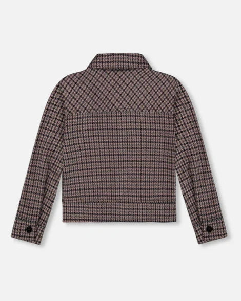 DEUX PAR DEUX- KIDS' JACQUARD HOUNDSTOOTH PATTERN KNIIT JACKET