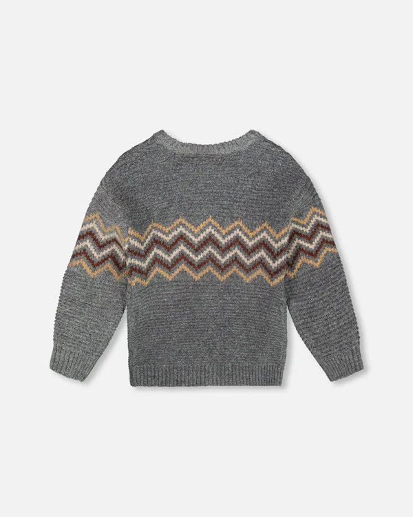 DEUX PAR DEUX- KIDS' DARK HEATHER GRAY KNIT SWEATER