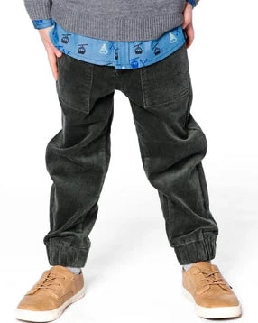 DEUX PAR DEUX- KIDS' FOREST GREEN STRETCH CORDUROY JOGGER PANT