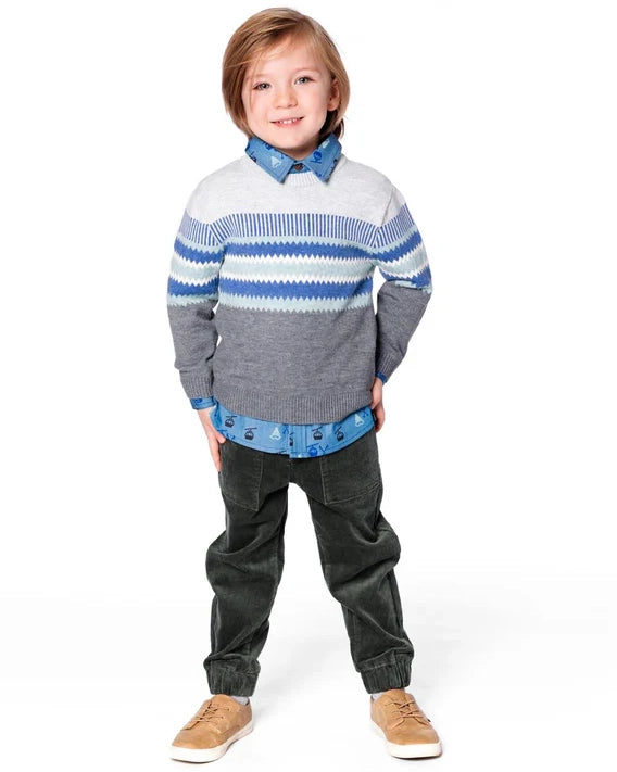 DEUX PAR DEUX- KIDS' FOREST GREEN STRETCH CORDUROY JOGGER PANT