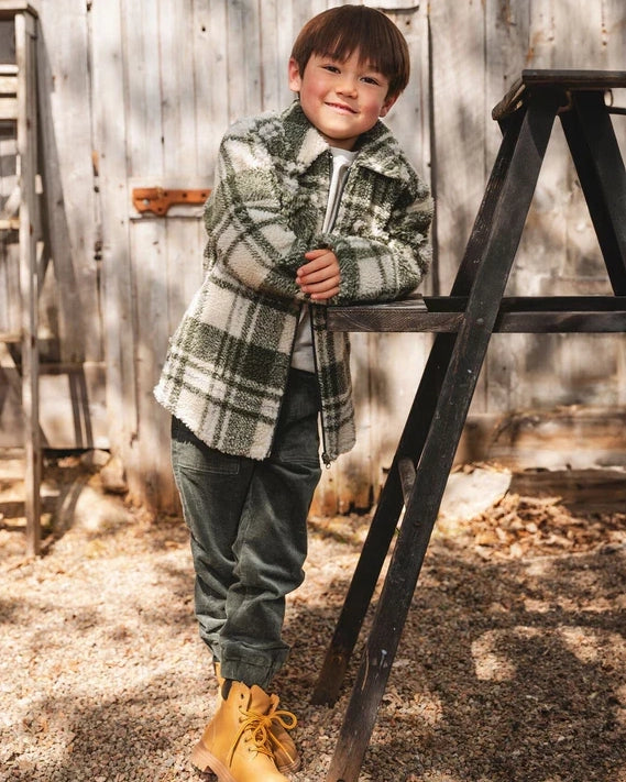 DEUX PAR DEUX- KIDS' FOREST GREEN STRETCH CORDUROY JOGGER PANT