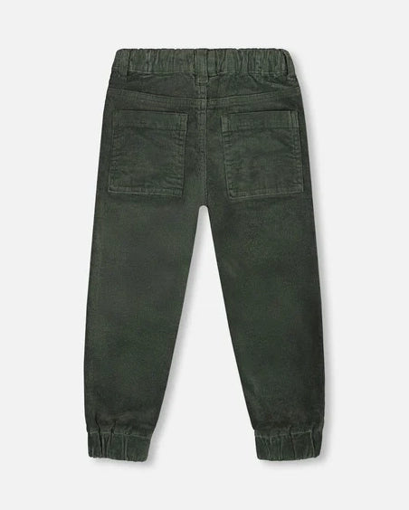 DEUX PAR DEUX- KIDS' FOREST GREEN STRETCH CORDUROY JOGGER PANT