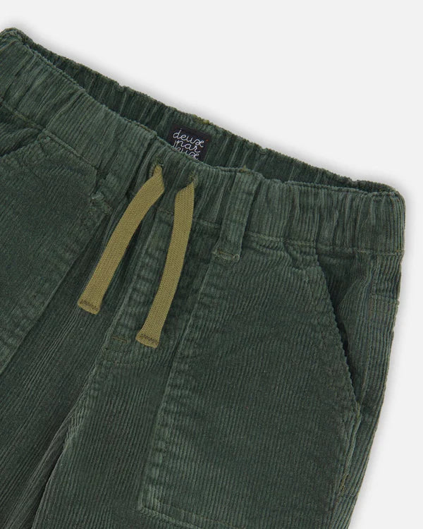 DEUX PAR DEUX- KIDS' FOREST GREEN STRETCH CORDUROY JOGGER PANT