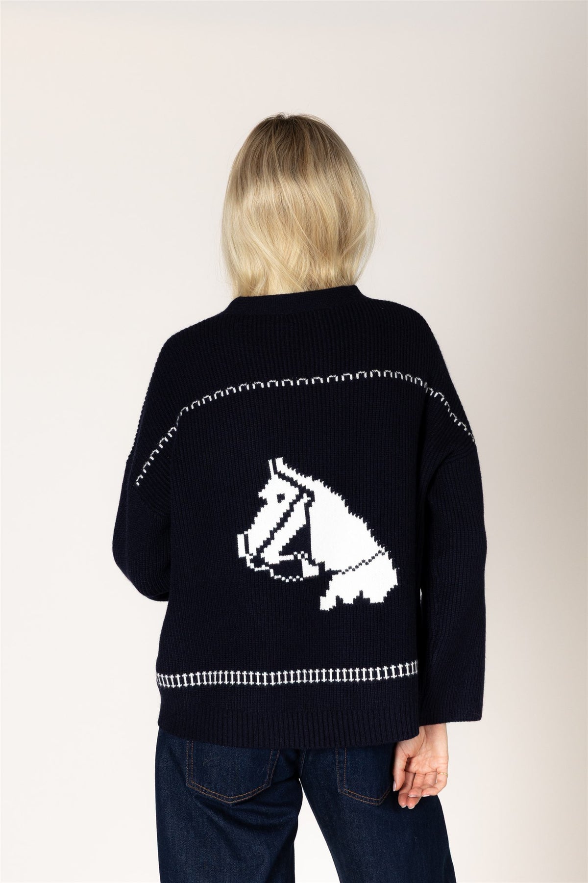 LYLA & LUXE - HOWDY FAIR ISLE HORSE PRINT OPEN CARDI