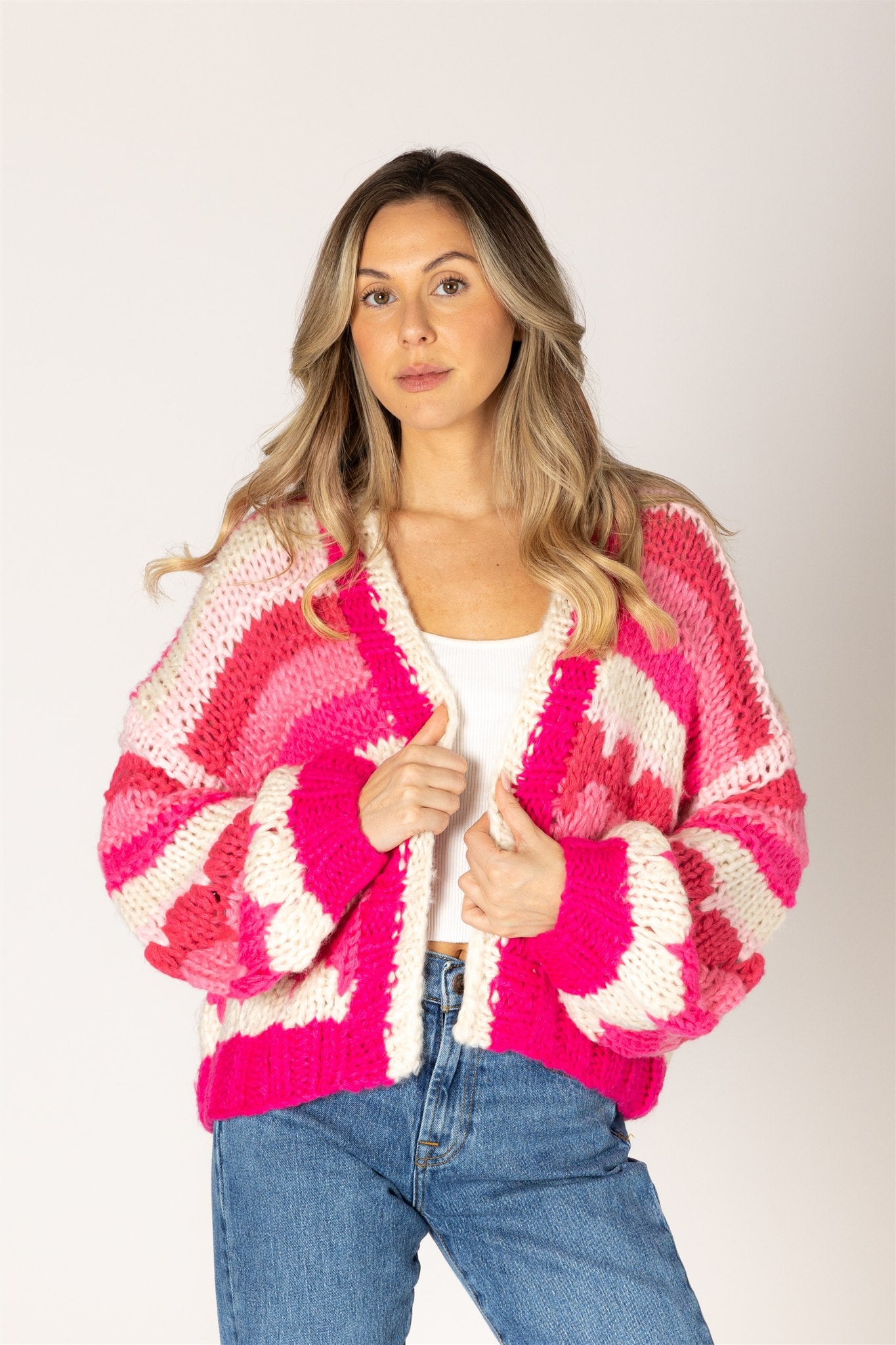 LYLA & LUXE - HUNTER HAND KNIT STRIPE CARDI