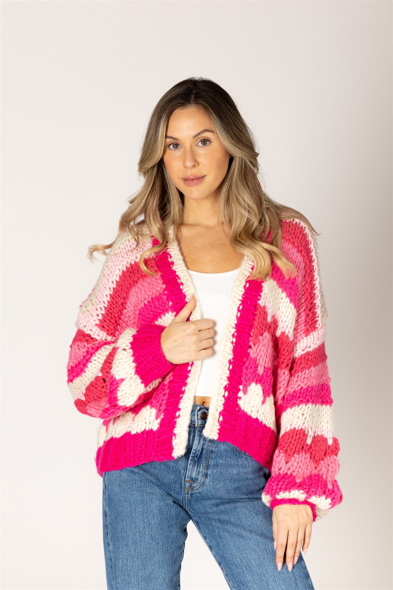 LYLA & LUXE - HUNTER HAND KNIT STRIPE CARDI