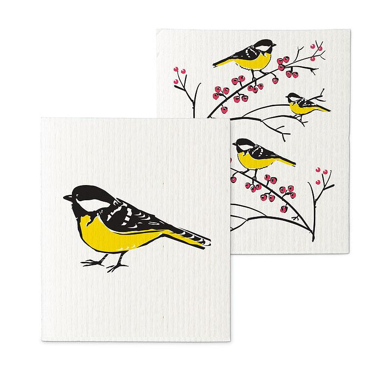 Abbott - S/2 Gold Finch on Branch Dishcloths-6.5x8"L
