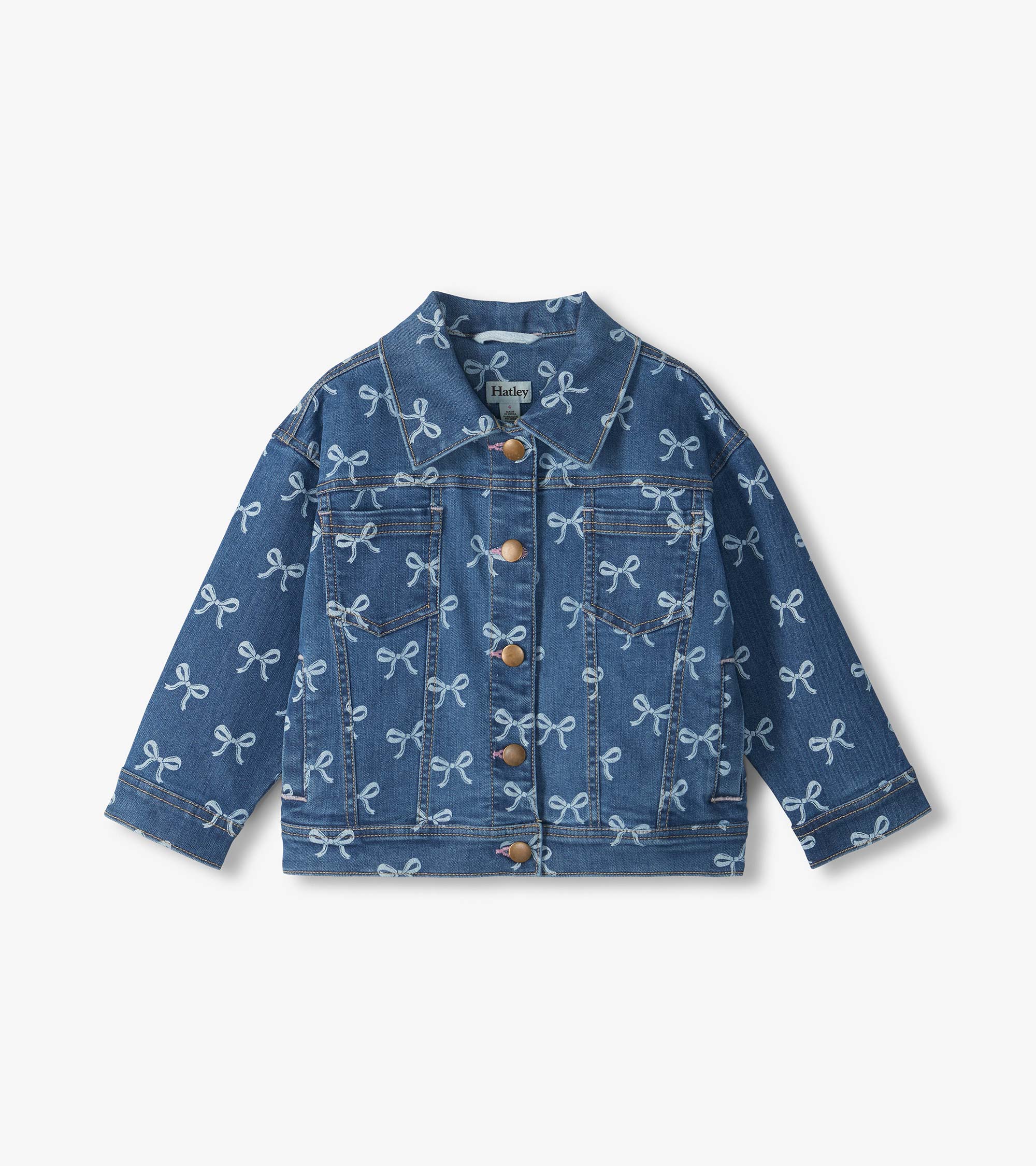 HATLEY - GIRLS BOWS SLOUCHY DENIM JACKET