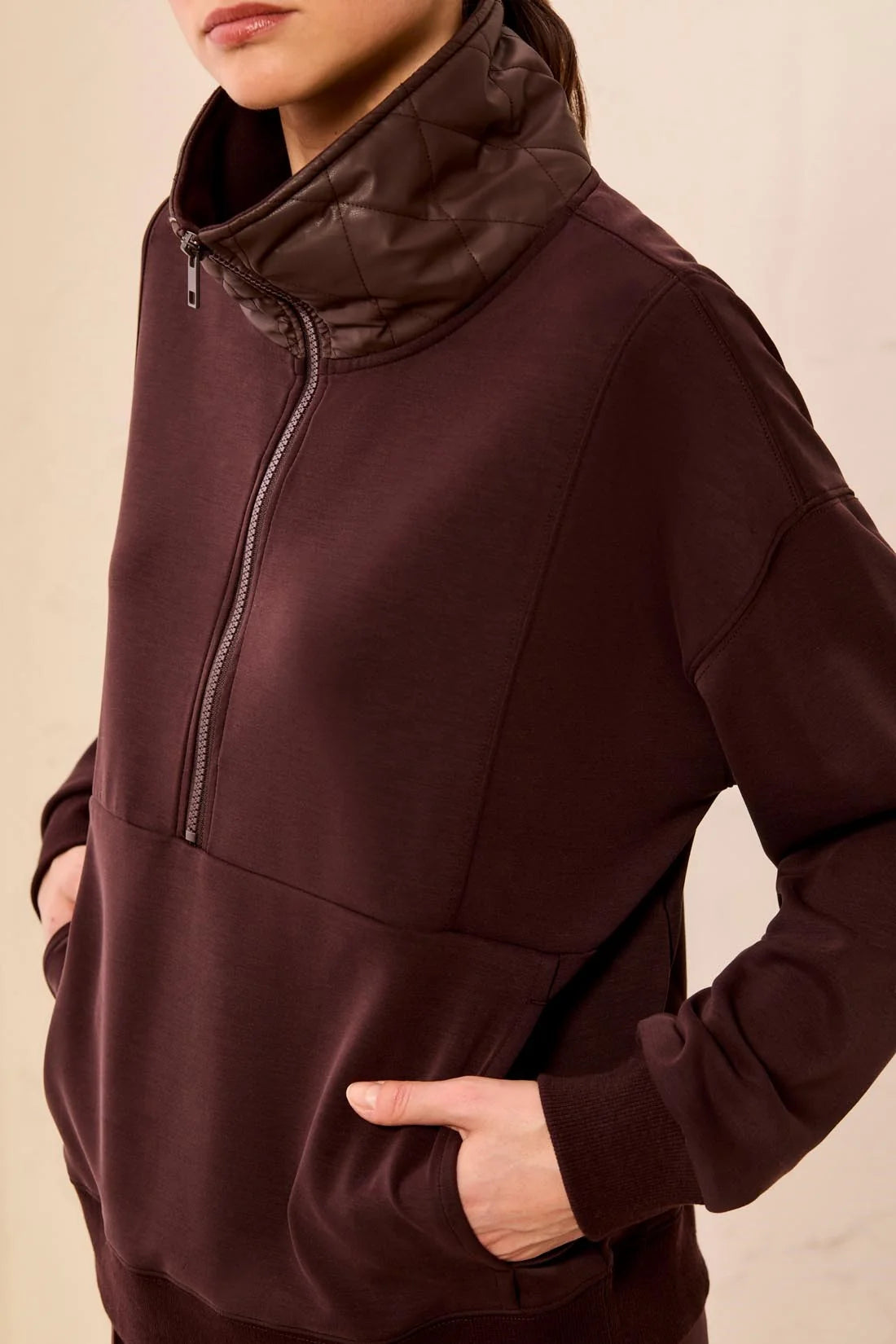 TRIBAL - MIXED MEDIA POPOVER W/PU QUILTED COLLAR