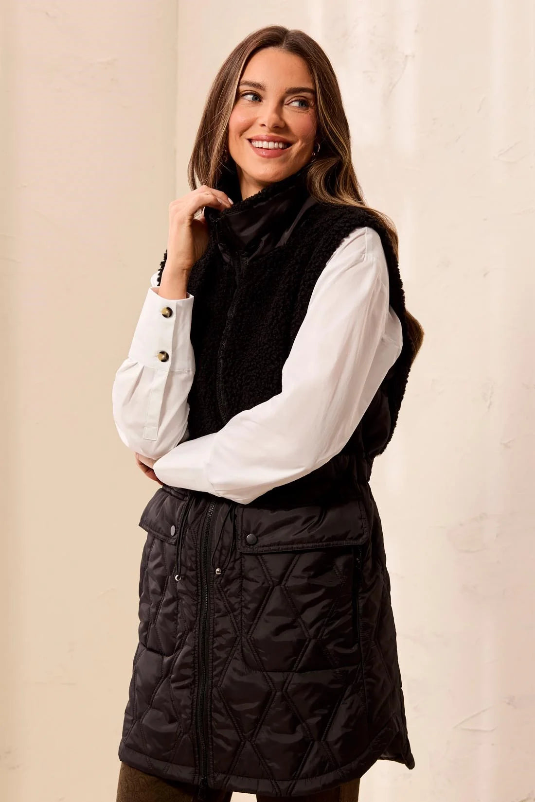 TRIBAL - SLEEVELESS MIX MEDIA SHERPA VEST