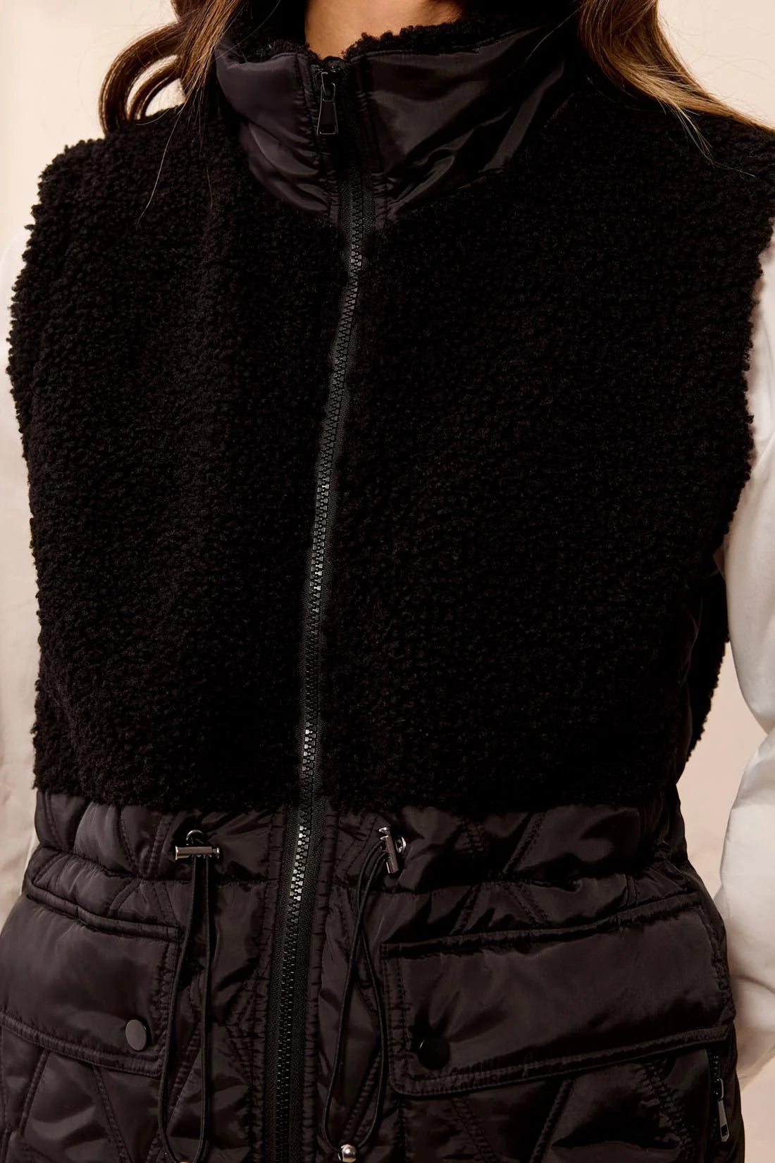 TRIBAL - SLEEVELESS MIX MEDIA SHERPA VEST