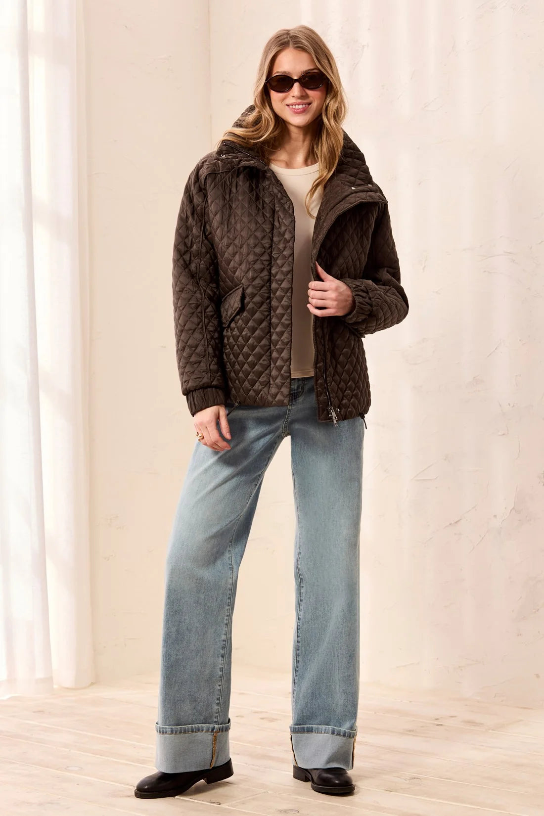 TRIBAL - L/S ZIP FRONT PUFFER COAT