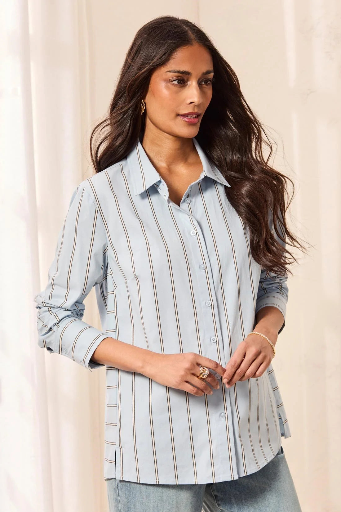 TRIBAL - LLONG SLEEVE BYTTON SHIRT WITH SIDE PANELS