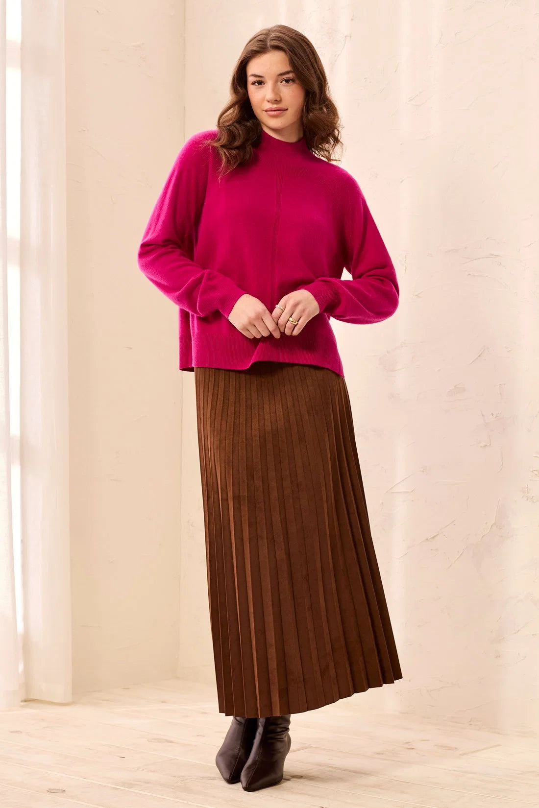 TRIBAL - LONG SLEEVE MOCK NECK SWEATER WITH SIDE SLITS