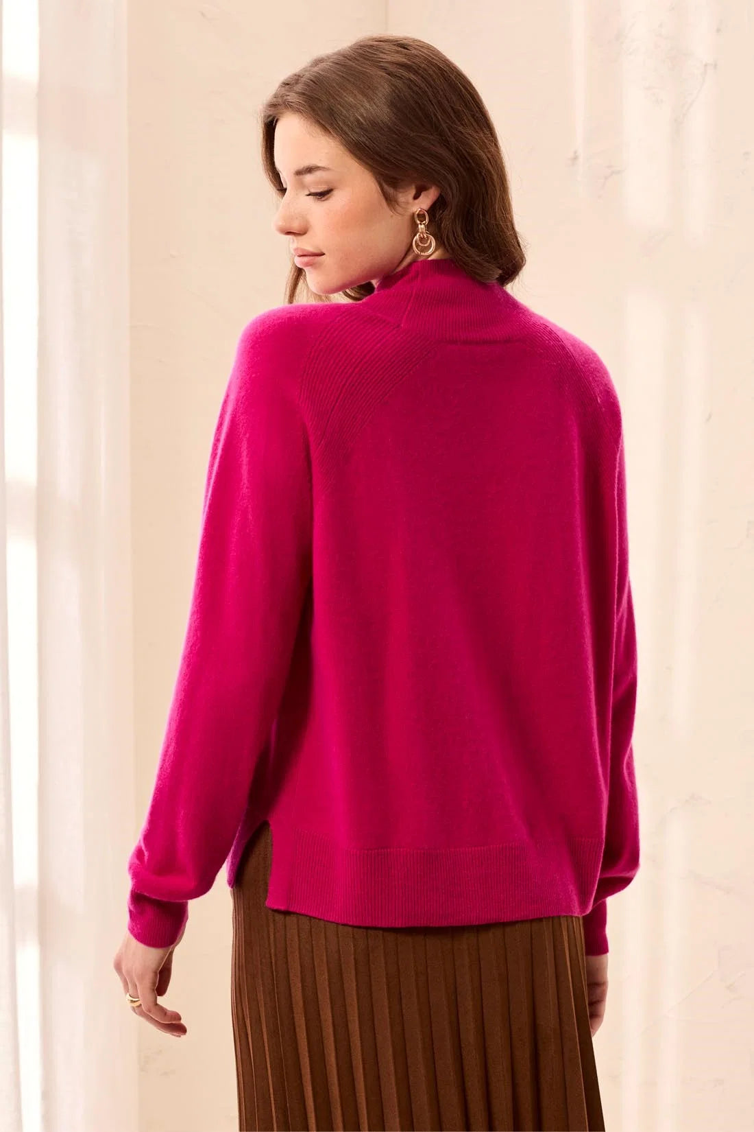 TRIBAL - LONG SLEEVE MOCK NECK SWEATER WITH SIDE SLITS