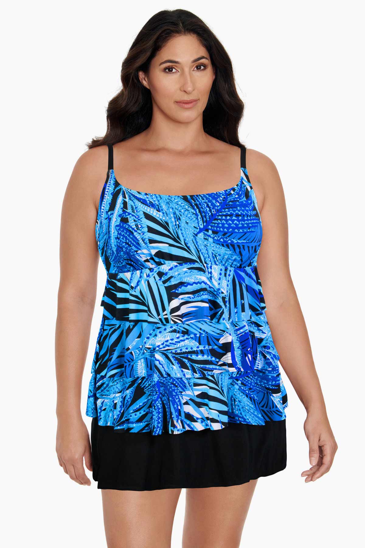 LONGITUDE- Ruffle Faux Skirtini W/ Pockets Long Torso One Piece Swimsuit