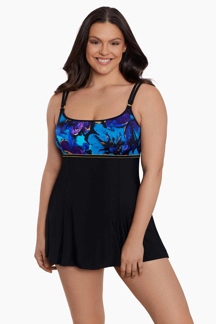 LONGITUDE- Empire Princess Seam Long Torso Swim Dress
