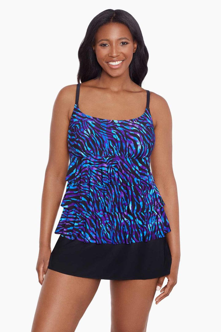 LONGITUDE- Ruffle Faux Skirtini W/ Pockets Long Torso One Piece Swimsuit