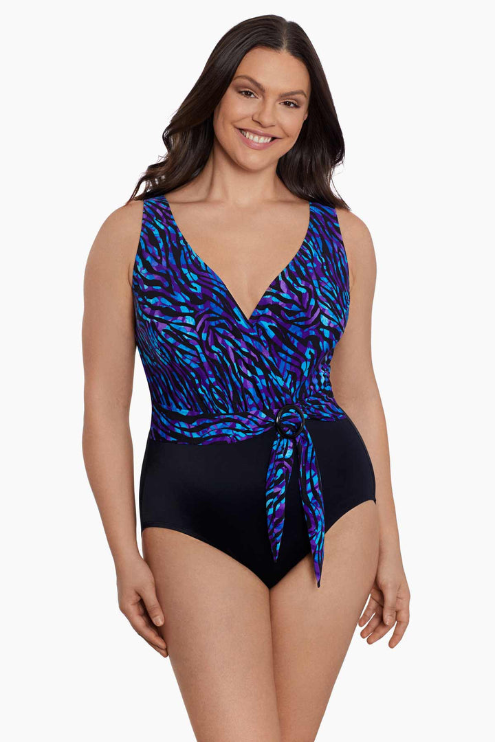 LONGITUDE- Belted Surplice Long Torso One Piece Swimsuit