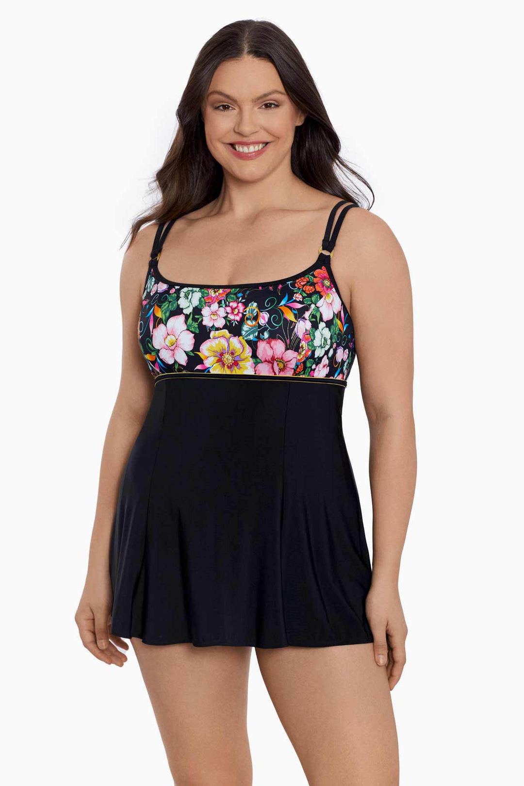 LONGITUDE- Empire Princess Seam Long Torso Swim Dress