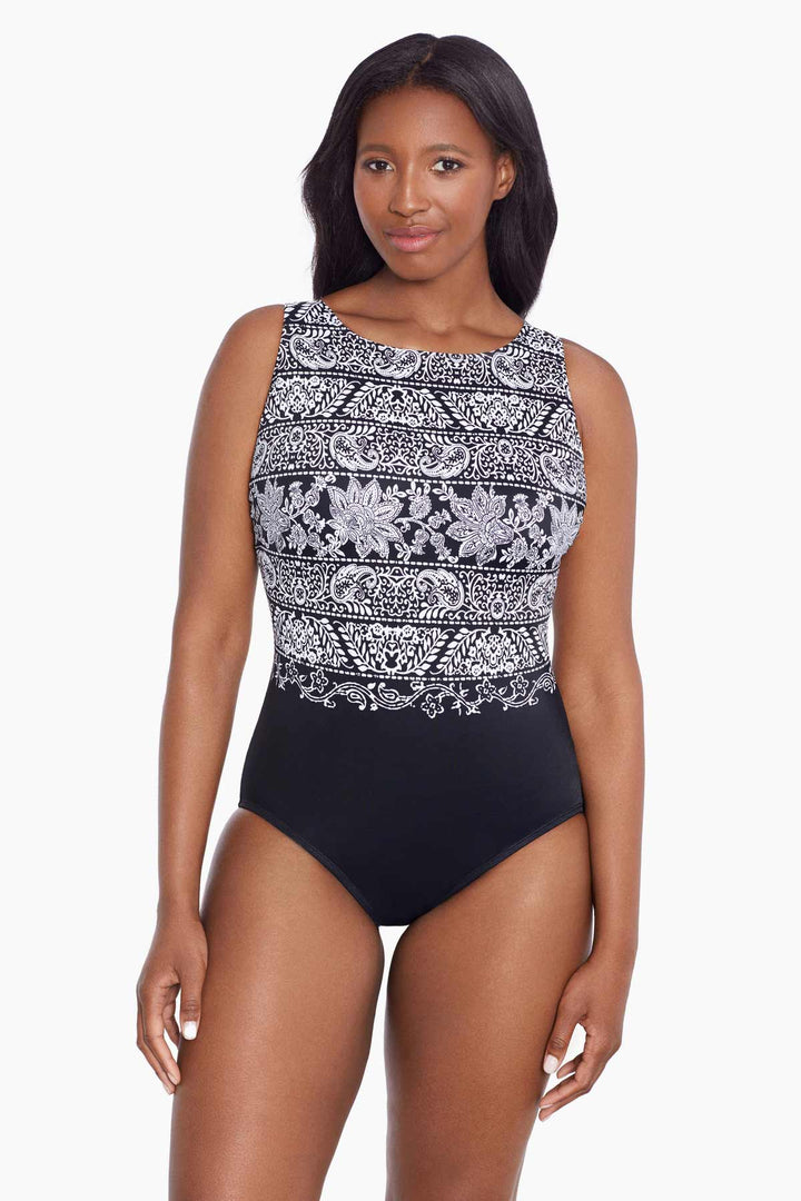 LONGITUDE- Scoopback Highneck Tank Long Torso One Piece Swimsuit