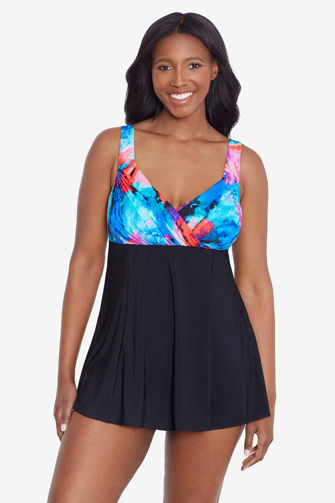 LONGITUDE- Crossover Draped Long Torso Swim Dress