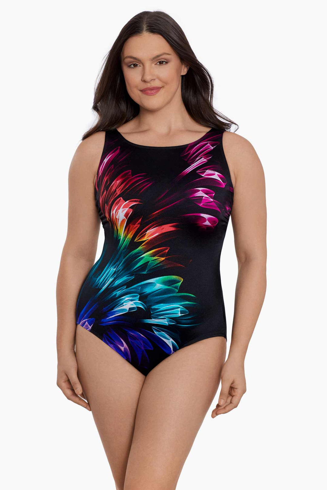 LONGITUDE- Panel Scoopback Highneck Tank Long Torso One Piece Swimsuit