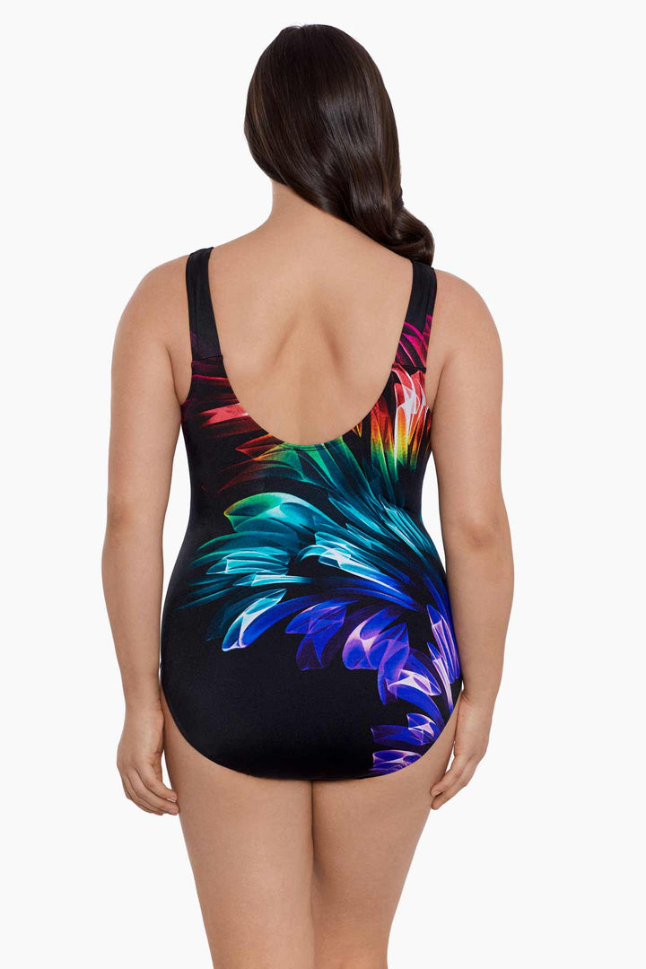 LONGITUDE- Panel Scoopback Highneck Tank Long Torso One Piece Swimsuit