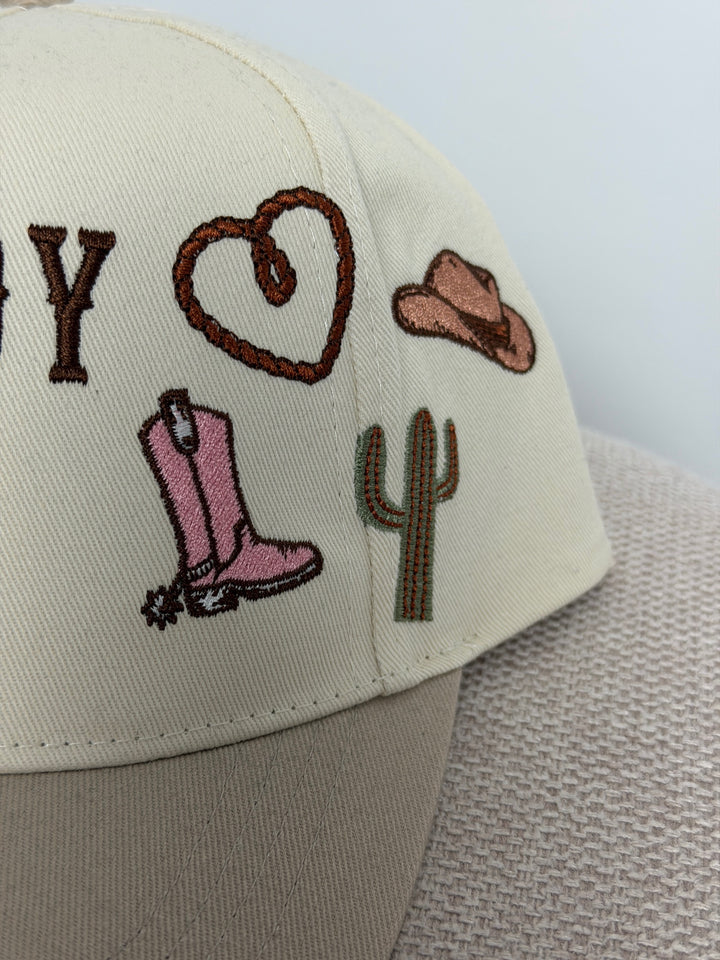 COWBOY HAT CACTUS HEART EMBROIDERY TRUCKER HAT