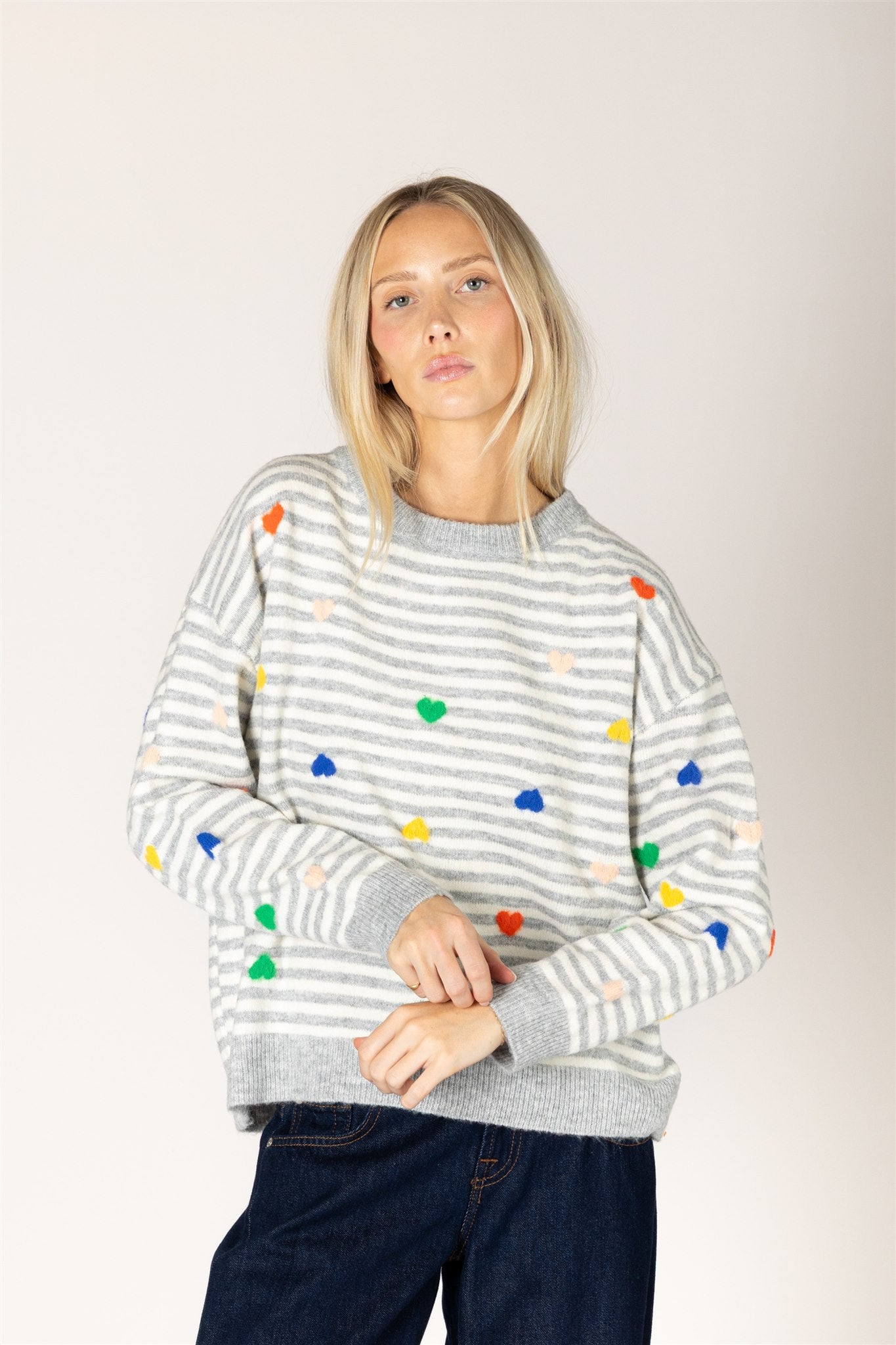 LYLA & LUXE - JAIDYN HEART STRIPE SWEATER