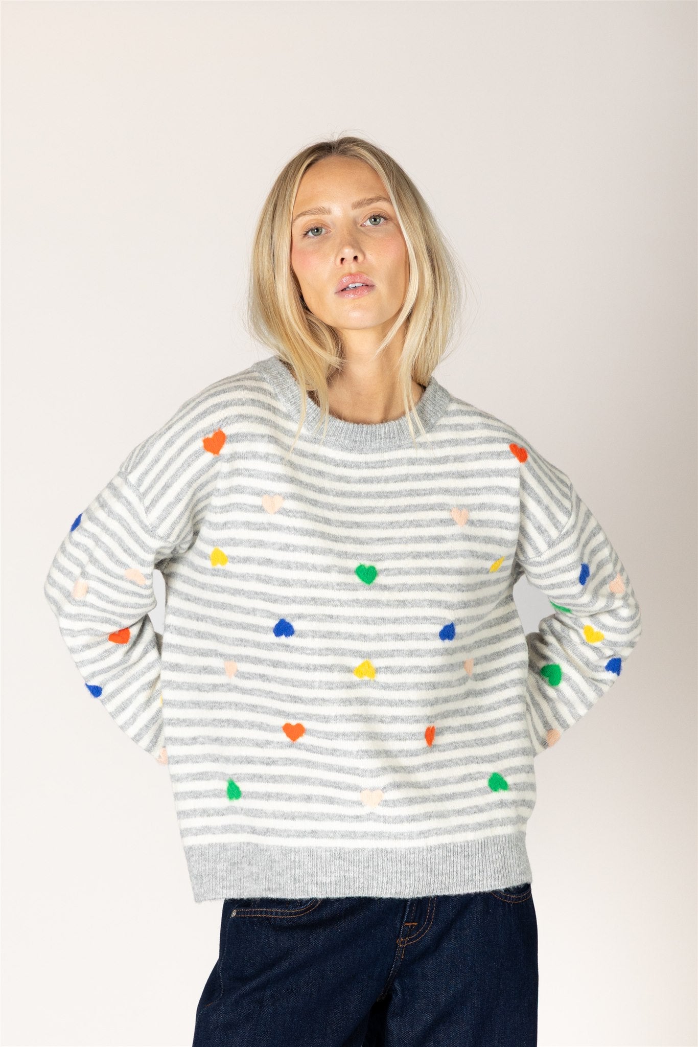 LYLA & LUXE - JAIDYN HEART STRIPE SWEATER