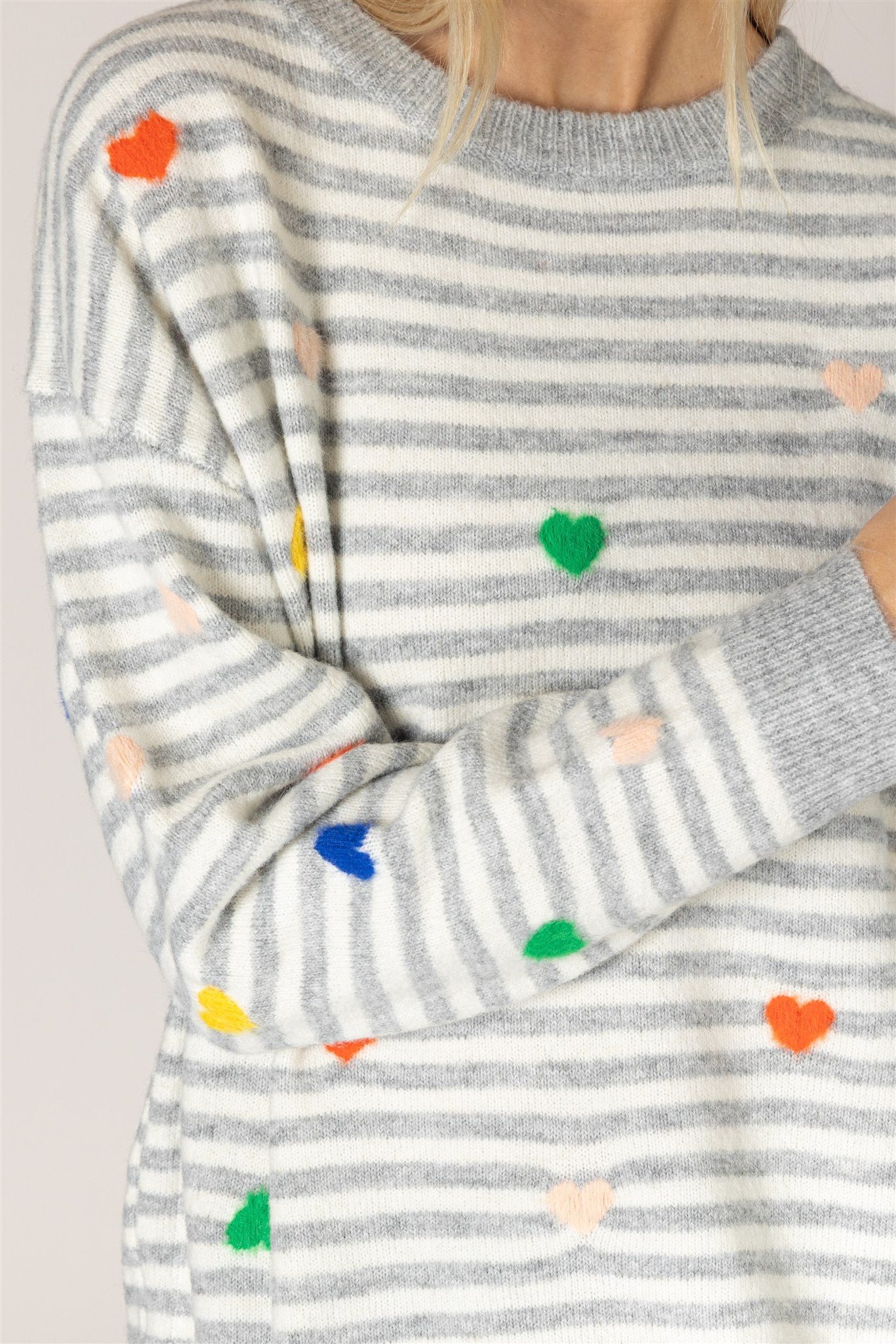 LYLA & LUXE - JAIDYN HEART STRIPE SWEATER