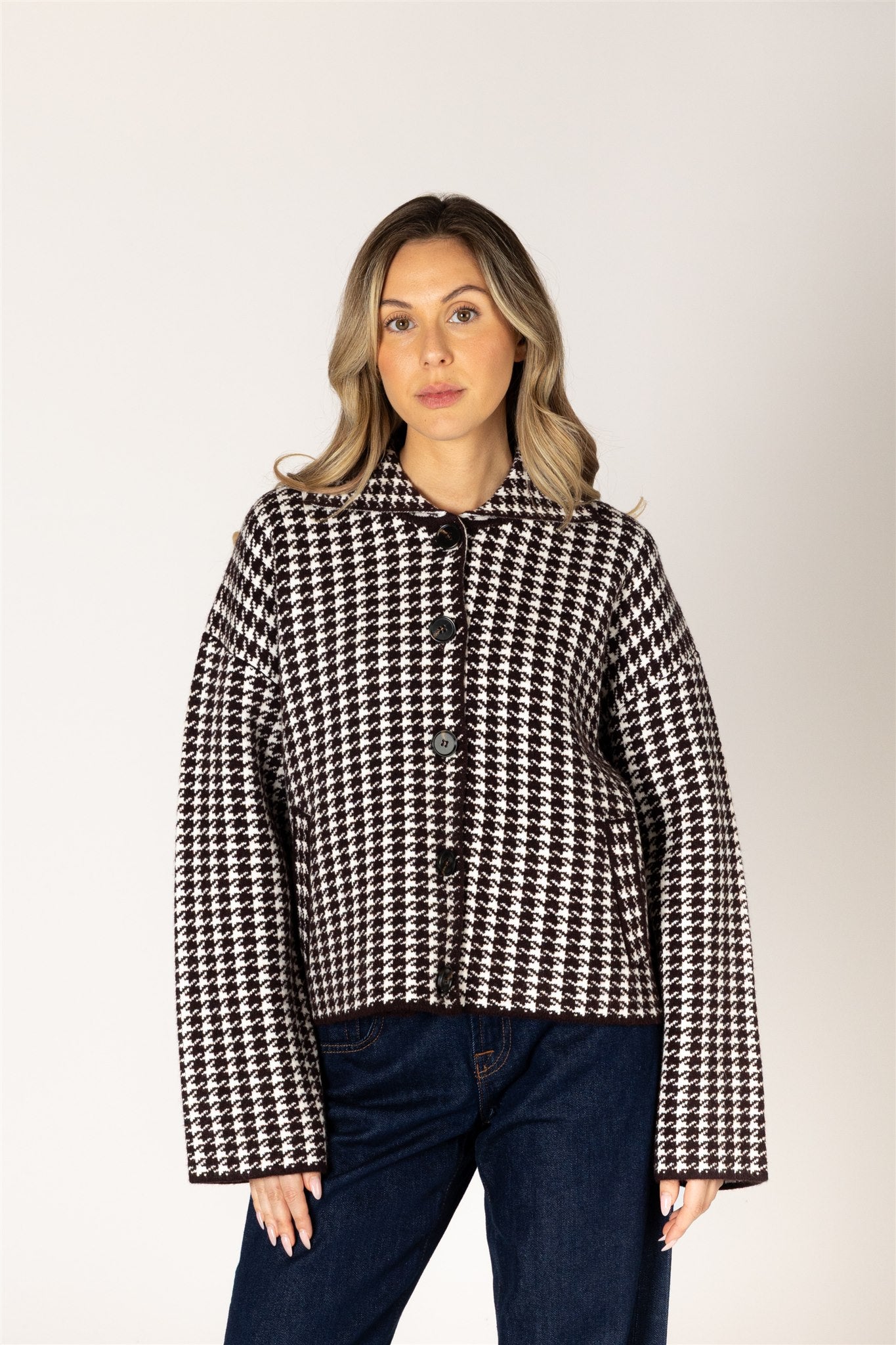 LYLA & LUXE - JONAH-C-PRT ESSENTIALS HOUNDSTOOTH SHORT COAT