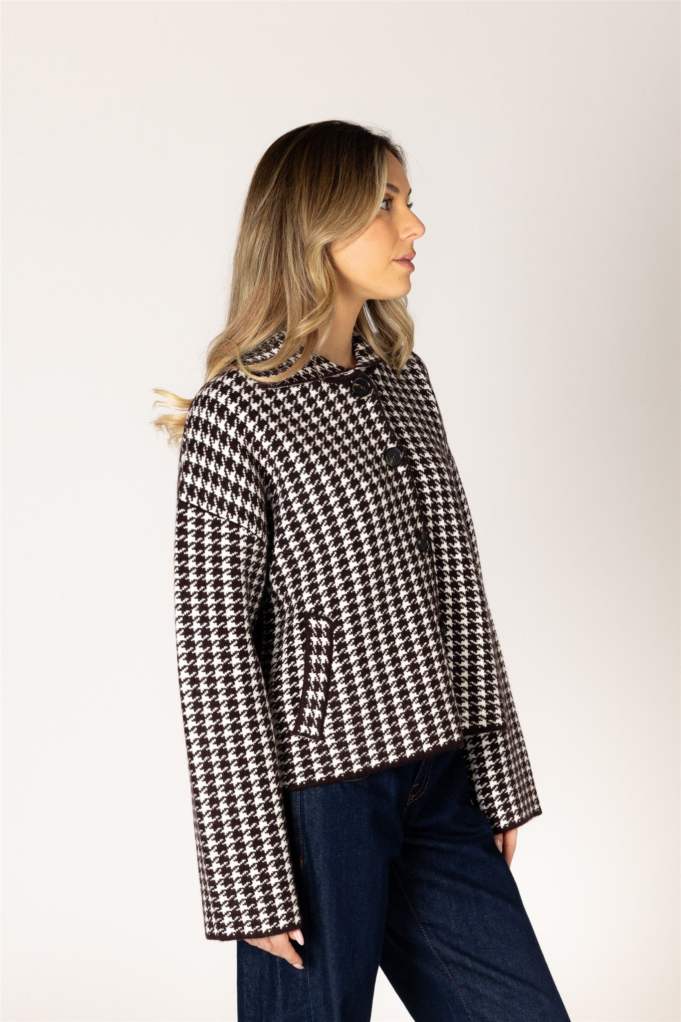 LYLA & LUXE - JONAH-C-PRT ESSENTIALS HOUNDSTOOTH SHORT COAT