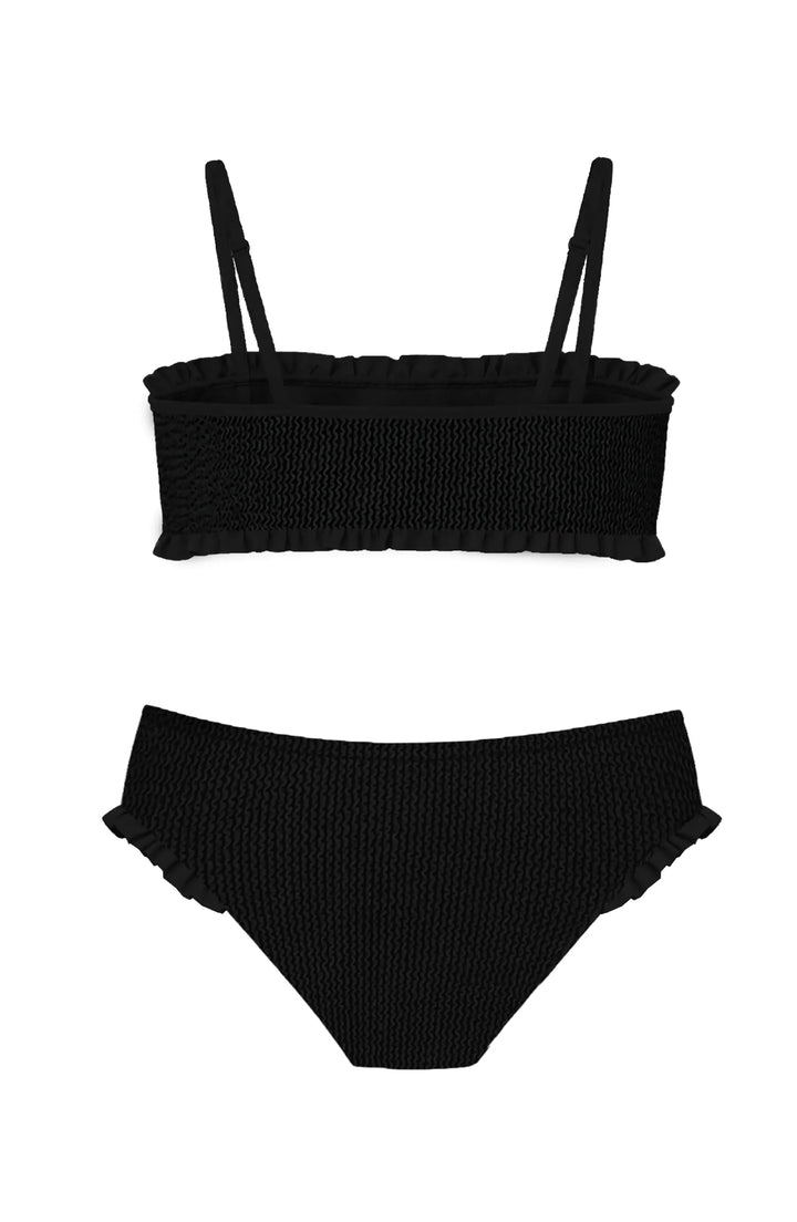 LIMEAPPLE -June Crinkle Ruffle Bandeau Two Piece Swimsuit - Black