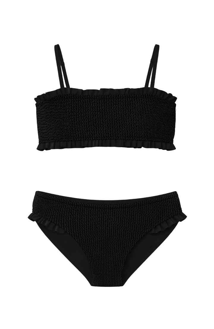 LIMEAPPLE -June Crinkle Ruffle Bandeau Two Piece Swimsuit - Black