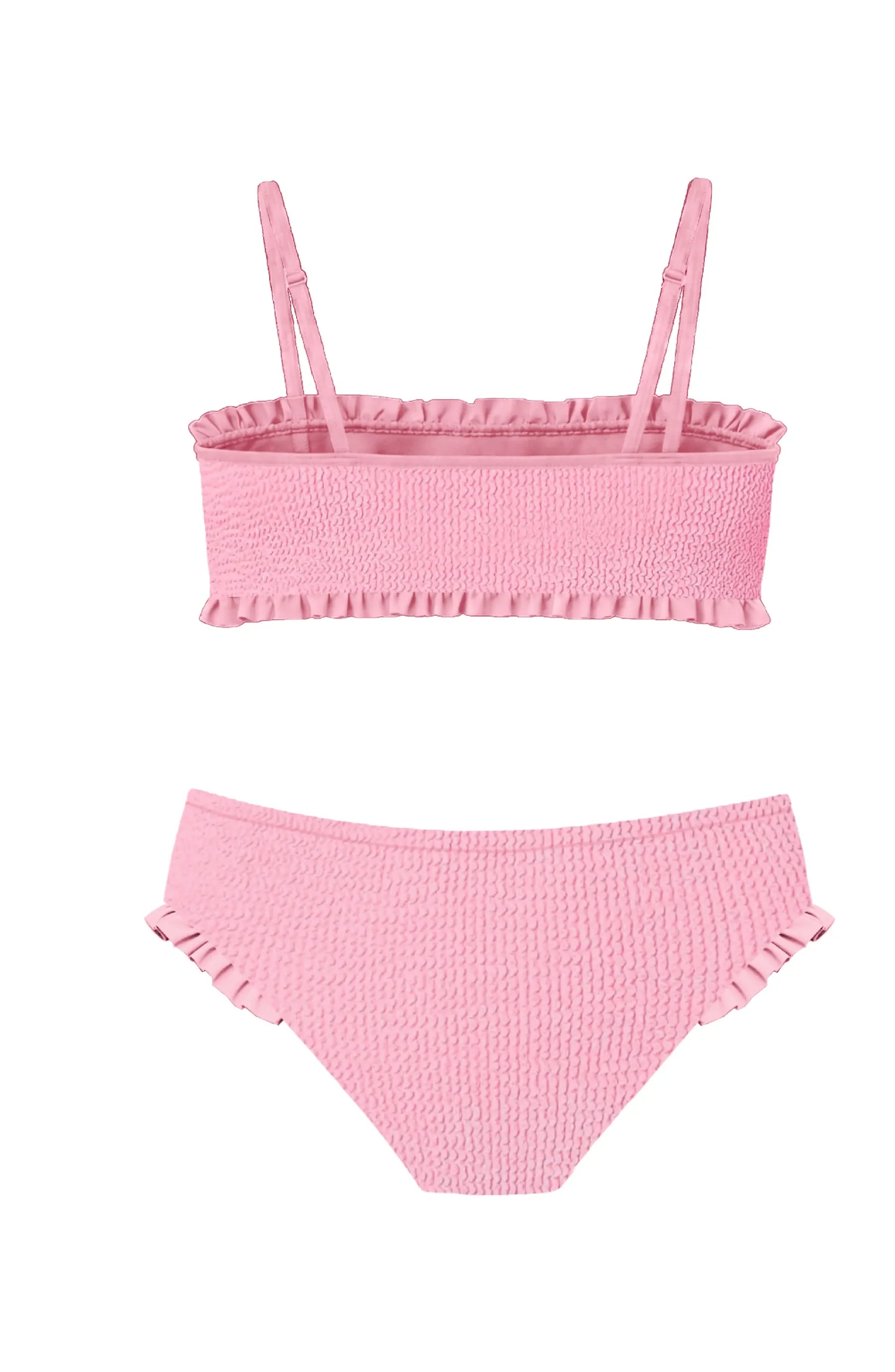 LIMEAPPLE -June Crinkle Ruffle Bandeau Two Piece Swimsuit - Candy Pink