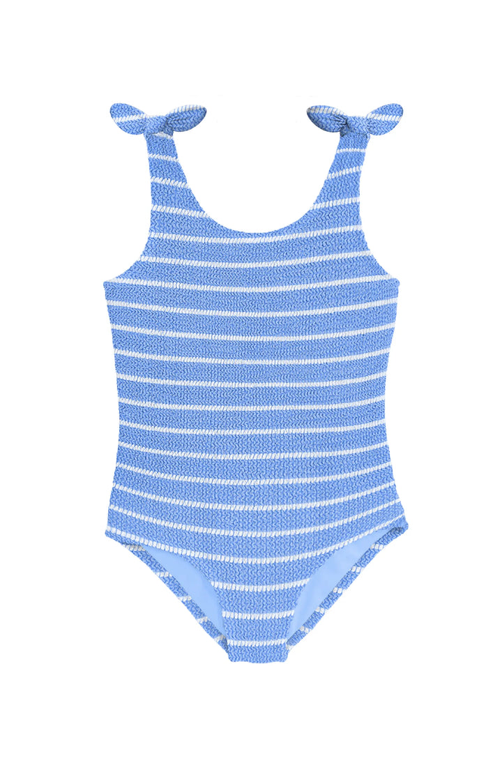 LIMEAPPLE -Kaya Crinkle Bow Tie One Piece - Blue Stripe