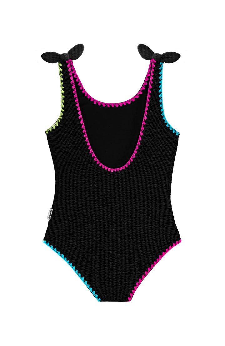 LIMEAPPLE -Kaya Crinkle Bow Tie One Piece - Embroidered