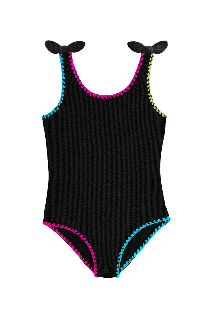 LIMEAPPLE -Kaya Crinkle Bow Tie One Piece - Embroidered