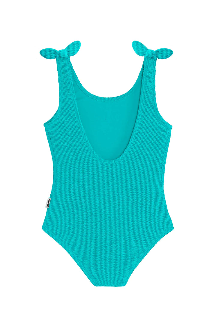 LIMEAPPLE -Kaya Crinkle Bow Tie One Piece - Turquoise