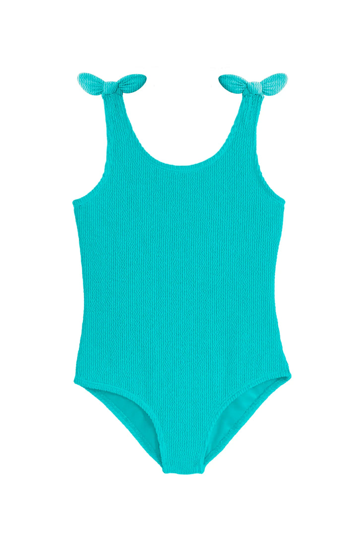 LIMEAPPLE -Kaya Crinkle Bow Tie One Piece - Turquoise