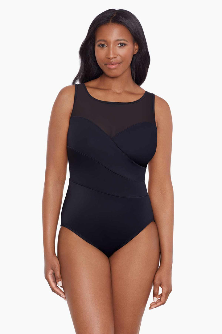 LONGITUDE- Mesh Highneck Long Torso One Piece Swimsuit