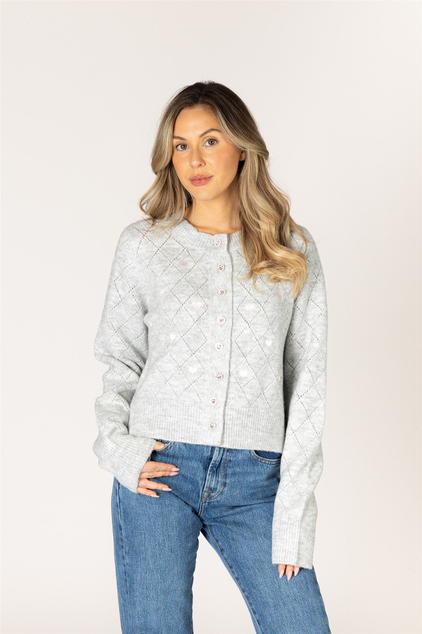 LYLA & LUXE - LACEYHEART NOVELTY CRYSTAL HEART CARDI