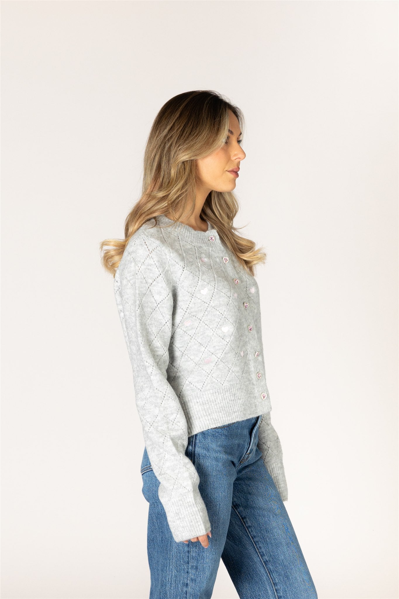 LYLA & LUXE - LACEYHEART NOVELTY CRYSTAL HEART CARDI