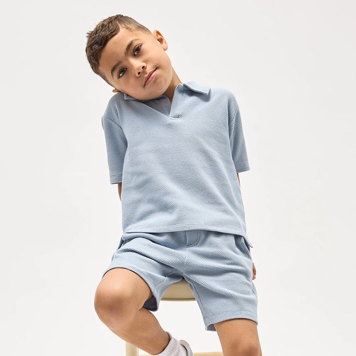 MILES THE LABEL - BOY S/S POLO TOP KNIT-BLUE DUSTY 26RMW01T04-K