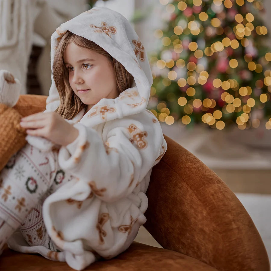 PETIT LEM - GIRLS GINGERBREAD PRINT ROBE
