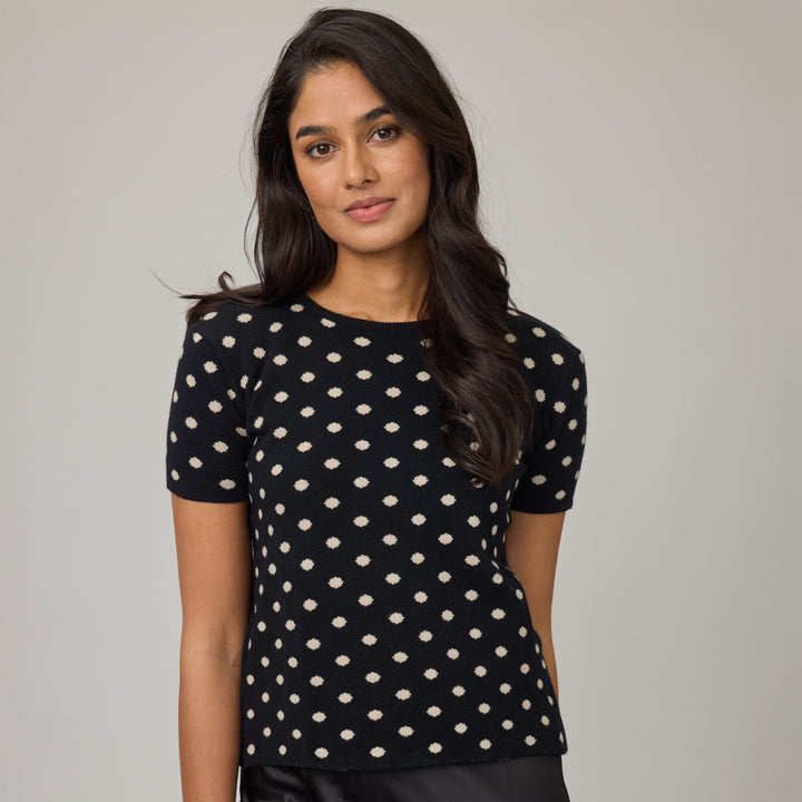 PISTACHE- WOMEN'S POLKA DOTTED KNIT SHORT SLEEVE SWEATER