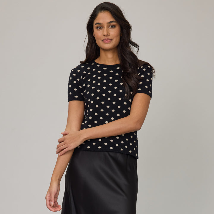 PISTACHE- WOMEN'S POLKA DOTTED KNIT SHORT SLEEVE SWEATER