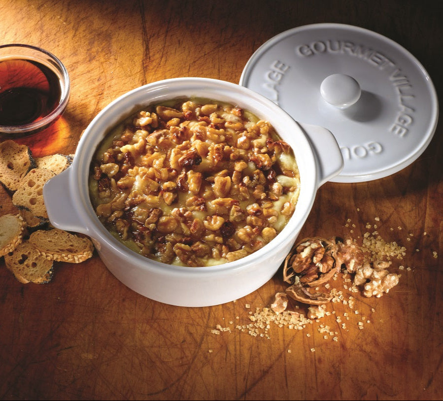 GOURMET DU VILLAGE- WHITE CERAMIC BAKER GIFT SET WITH MAPLE WALNUT BRIE TOPPING